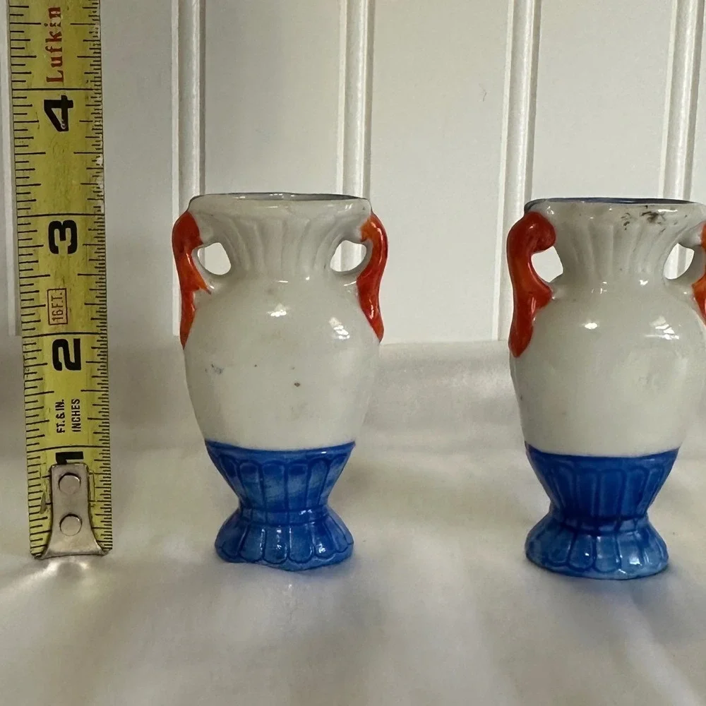 Unbranded Miniature Bud Vase Set Blue White‎ Excellent Hand Painted Rose Japan